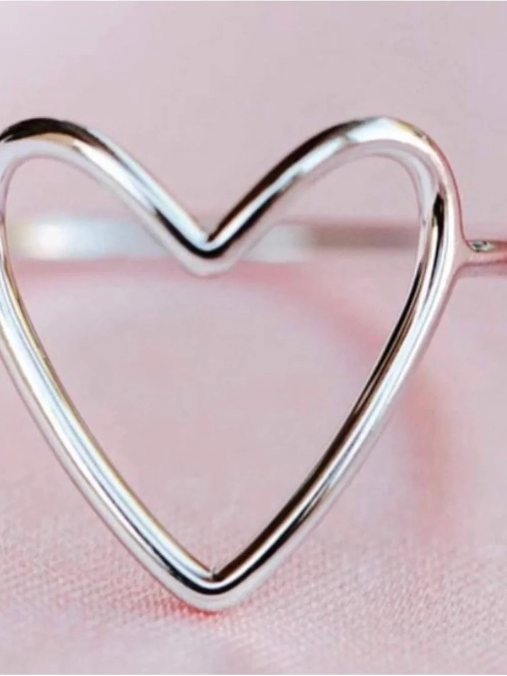 Silver Tone Open Heart Minimalist Ring